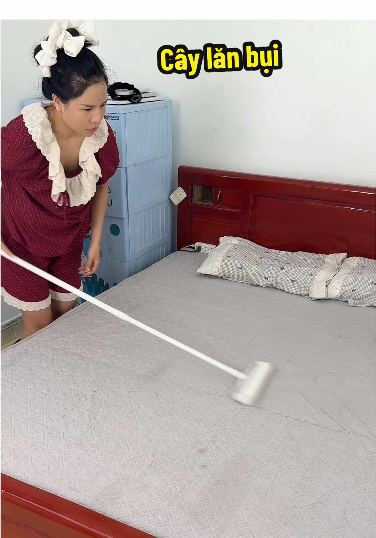 Nhà có máy hút bụi nhưng lười cắm lắm , giờ có cây lăn này vừa nhàn vừa nhanh tiện thật #caylanbui #caylanbuigagiuong #caylancandai 