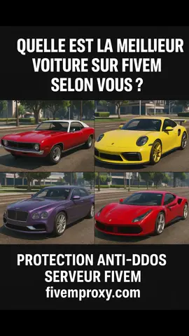 Choisis 👇 la voiture qui mérite d’être #1 ! 💬 💥 Dis en commentaire ton TOP 1 et tag un pote qui joue sur FiveM ! ⚡ Protège ton serveur contre les attaques DDoS ➡ fivemproxy.com #fivem #fivemroleplay #serveurfivem #gta5 