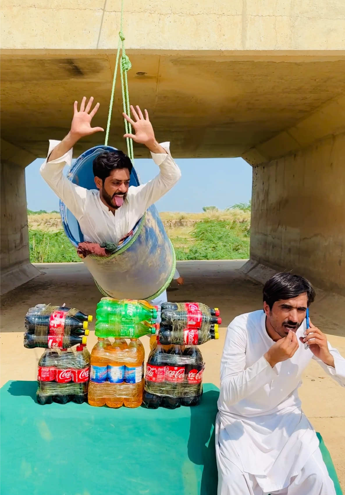 Bottle thief on a swing?👀