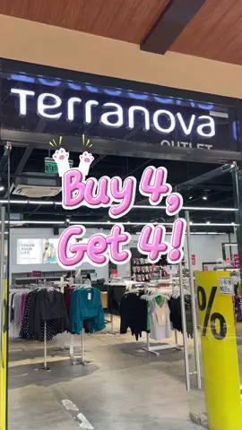 Buy 4 get 4 in #Terranova Acienda! 🛍️🙌🏻 Curate new outfits without breaking the bank. Shop now at the north wing! #acienda #terranovaoutlet #fashion #sale 
