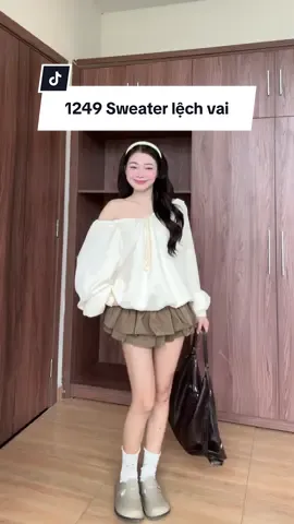 Sweater dây rút lệch vai @Xu Min Min #reviewquanao #goclamdep #sweater #aotrevai 