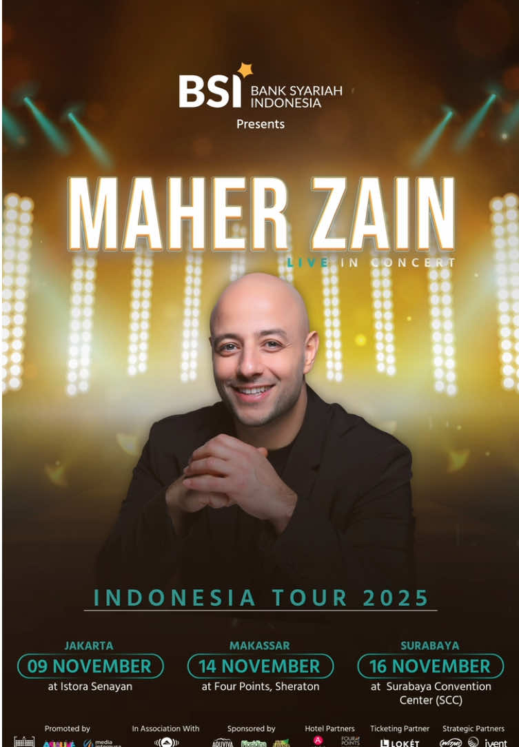 Maher Zain Live in Concert: Indonesia Tour 2025, proudly presented by BSI! 🙌🏼✨ Jakarta, Makassar, and Surabaya, be ready to witness the long-awaited, exciting and nostalgic music performance from Maher Zain 🫶🏻 Don’t wait another day to book your ticket! Visit www.maherzainindonesia.com and secure it now 🎟️ ✨ #BSIMaherZainConcert #IndonesiaTour2025