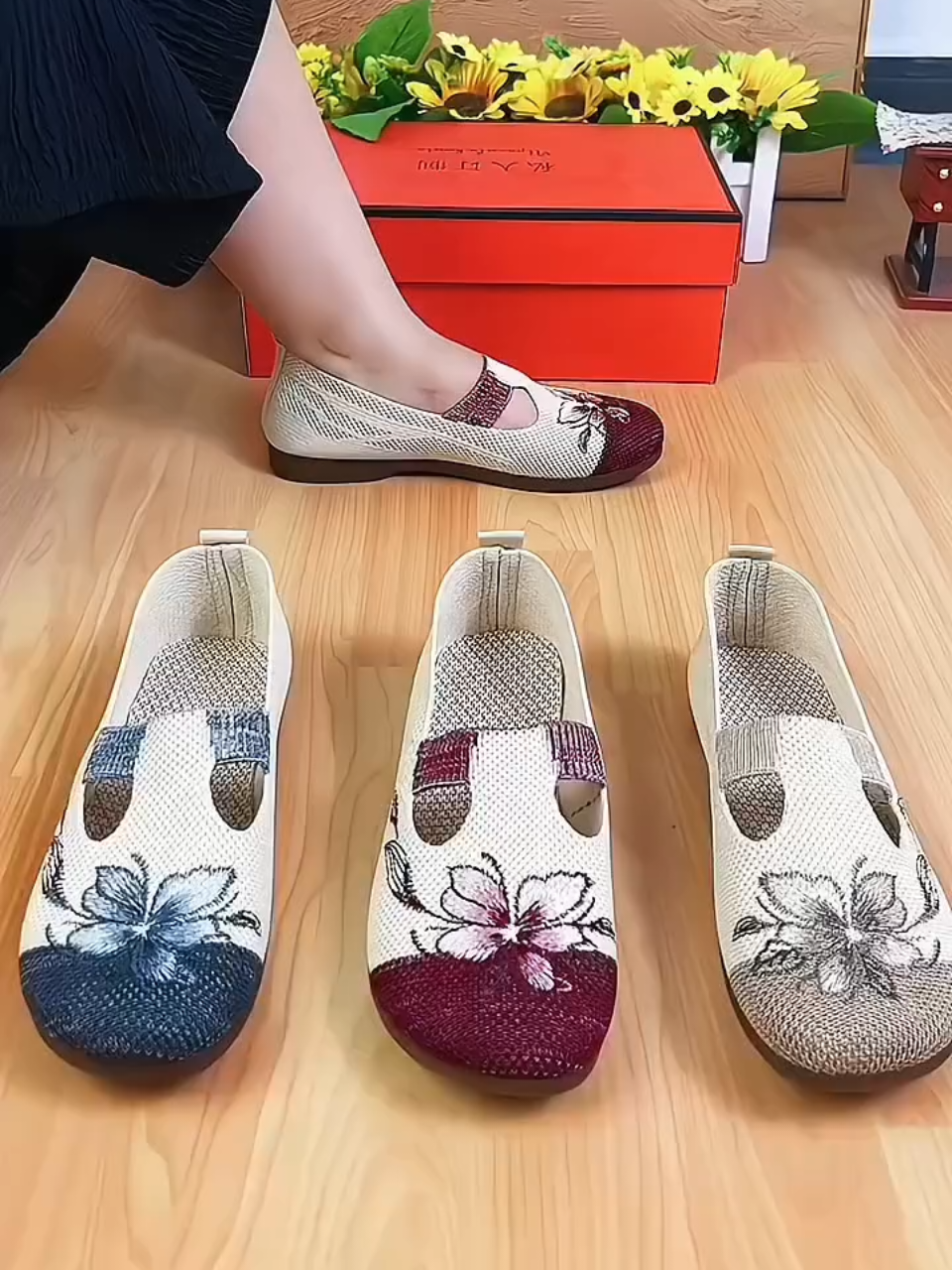 Dinasty Sepatu Slip On Motif Bunga flat shoes rajut karet L05 Wanita #sepaturajut #trending #bismilahfyp 