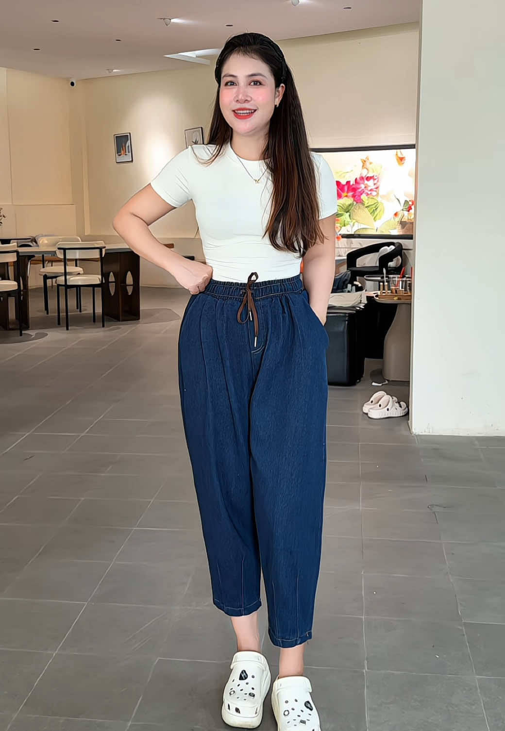 Quần Jean lửng dáng bagyy, họa tiết chỉ may nổi #xuhuong #quanjeannu #bagyyjeans #moonmummim 