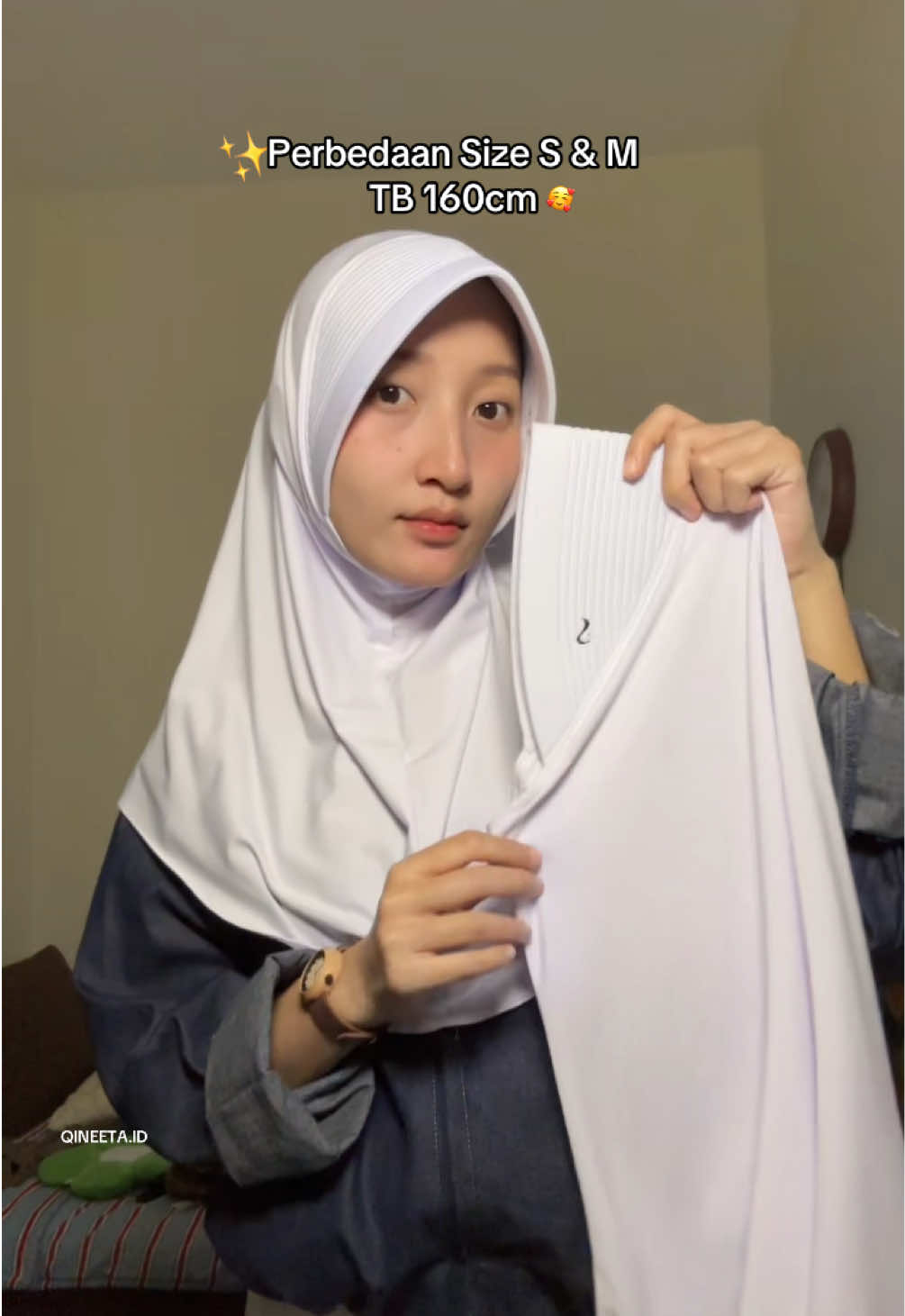 Perbedaan Size “S” & “M” di TB 160cm ✨ Order klik keranjang di profil ya #fyp #hamidah #bergohamidah #bergo #bergohijab 