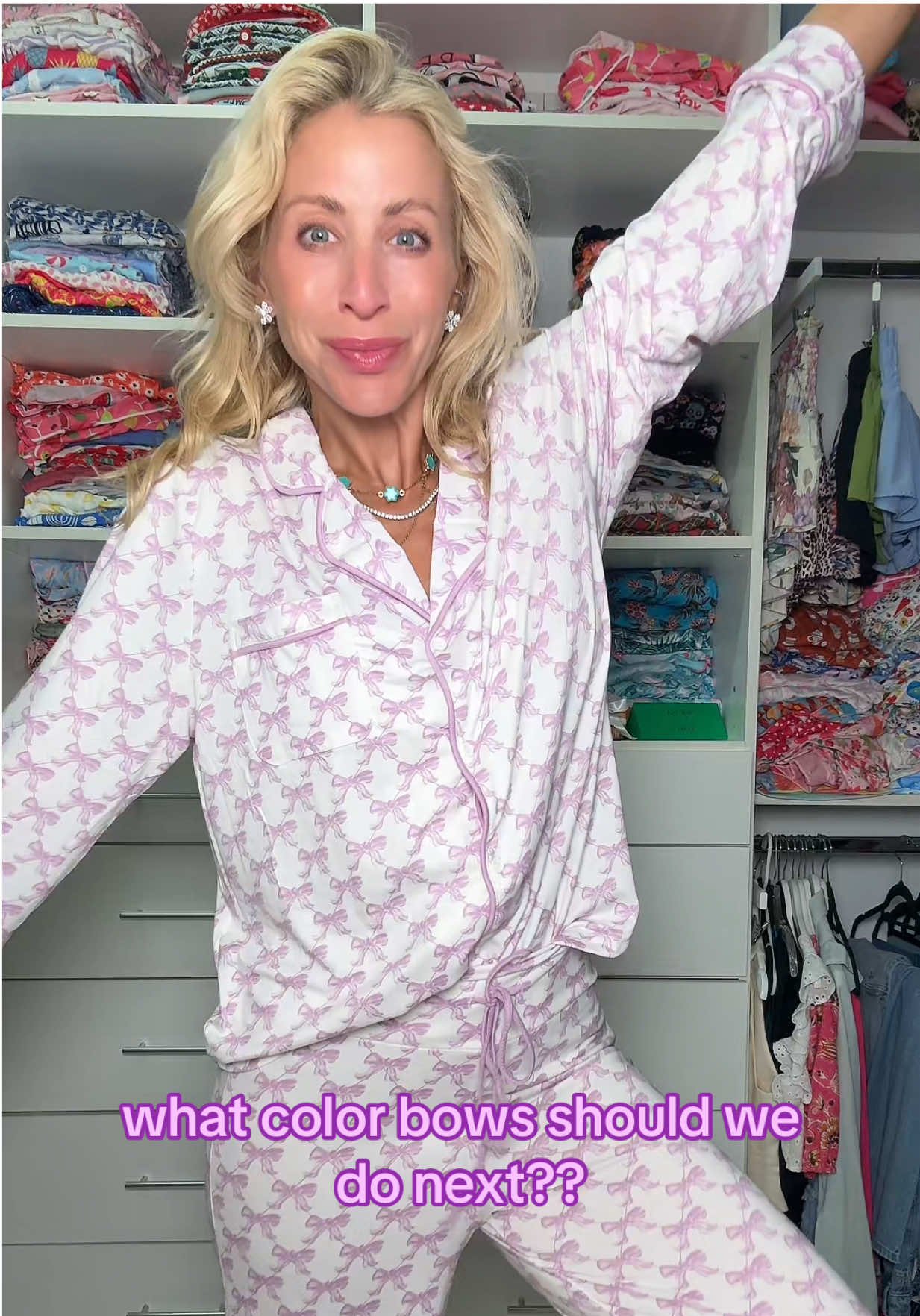 Our adorable Bow Pajamas will always be a favorite 💜🤩 #goodmorning #diml #fall #coquette #bows 