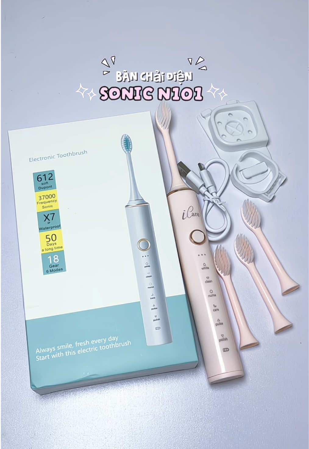 Bàn chải điện Sonic N101 màu hồng xinh xĩu mà zá hssv quá nè✨#bamchaidien #Sonic #banchaithongminh #banchai #unboxing    