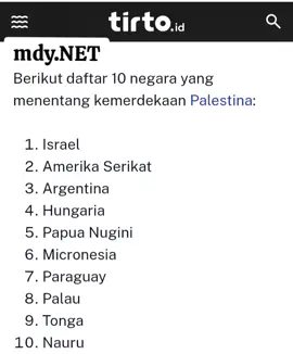 Free Palestine: 142 Yes, 10 No dan 12 Abstain (193 Negara) NEWS World - Dari 193 negara anggota badan dunia tersebut next PBB (Perserikatan Bangsa-Bangsa), 142 negara menyetujui Deklarasi New York, 10 Negara menentang, dan 12 Negara abstain. Pemungutan suara mendahului KTT PBB mendatang yang diketuai bersama oleh Riyadh dan Paris sebagaimana mengutip Aljazeera, Jumat, 12/September/2025. .....    Berikut daftar 10 negara yang menentang kemerdekaan Palestina: 1. Israel 2. Amerika Serikat 3. Argentina 4. Hungaria 5. Papua Nugini 6. Micronesia 7. Paraguay 8. Palau 9. Tonga 10. Nauru #indonesia🇮🇩 #fyp #pers #press #newyork  #freepalestine  @unesco 