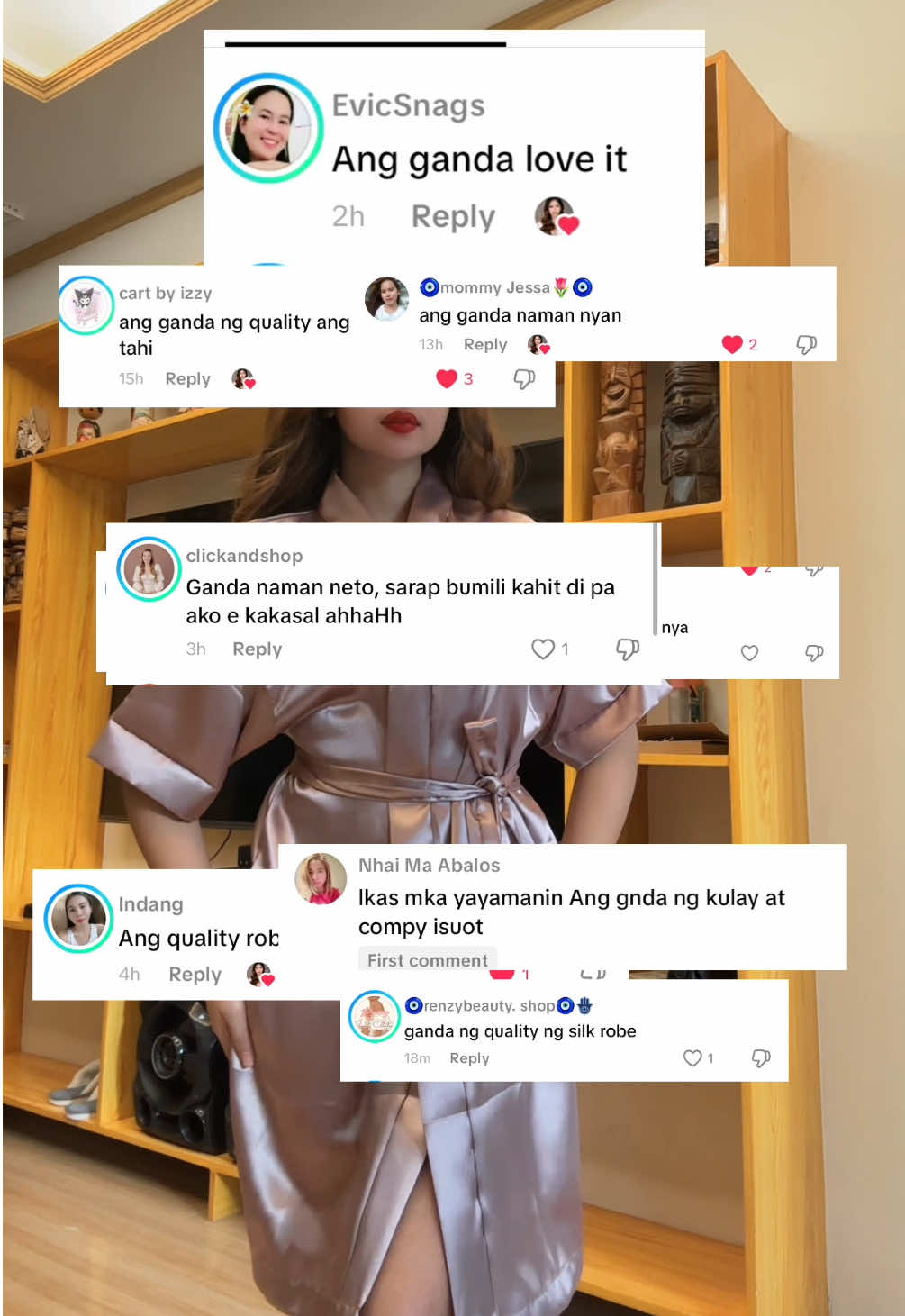 If you’re looking for a high quality silk robe for personal use or for wedding prep look, Ito yung e suggest ko sa inyu. Aside sa maganda to, high quality din talaga at pulido yung pagka tahi 😩✨ #silkrobe #robe #hollermall #silkrobeforbridesmaid 