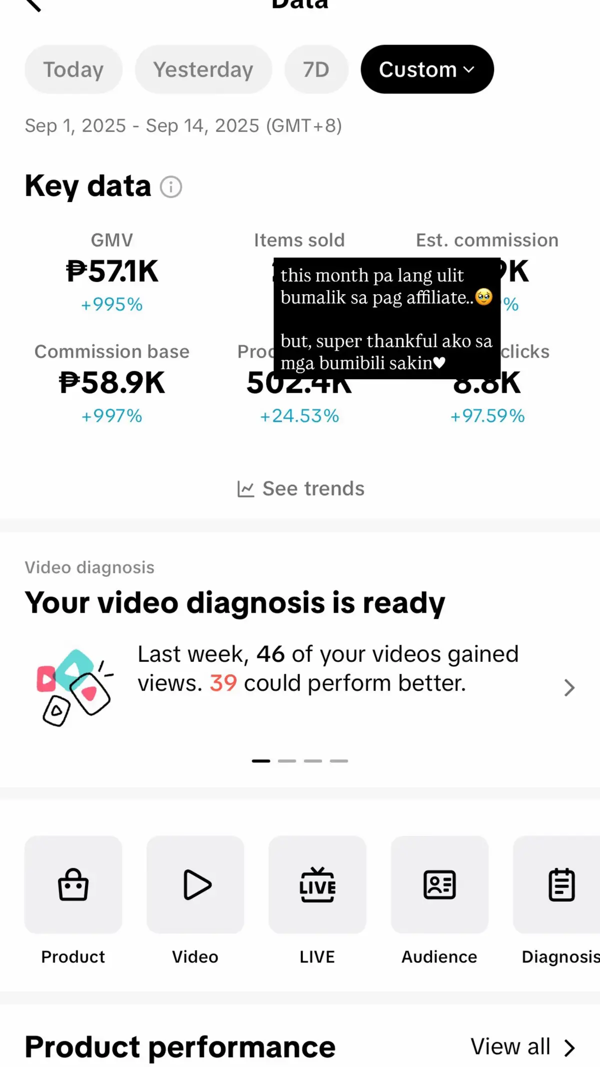 before.  Pantay-pantay tayong lahat dito sa pag affiliate.💖 I salute you all!! Hindi madali maging affiliate. Kakastart ko lang ulit mag try, nawalan ako ng gana because of zero sales.  This time, maliit pa rin naman commi ko dito pero I am happy na merong mga sellers na ihe-help ka to boost the content na ginawa mo for them. Huhu And, happy rin ako sa mga bumibili sakin syempre.  I want to connect pa to more beautiful & kind ladies out there! Dibaleng konti basta legit.🤍 Kaya sa mga kapwa ko affiliate, don’t lose hope. Kaya mo rin yan! Laban lang! #affiliate #freesample 