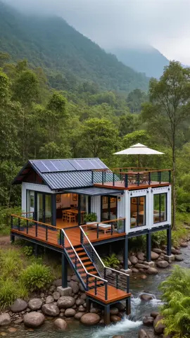 container home near the river #containerhouse #prefabhouse #shippingworldwide🌍✈️ #prefabricatedhouse #mobilehouse #tinyhome #housedesign 