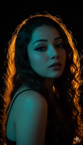 Retrato personal de alta gama, ultra realista de la persona en la foto proporcionada, preservando su fisonomía, edad aparente, género, tono de piel, cabello, ojos y expresión únicos *Negativos**: No distorsionar rasgos, sin cambios de edad o género, sin piel plástica, sin ropa inventada salvo el fallback indicado, sin dedos extra o ausentes, sin ruido, sin textos ni marcas de agua -photorealistic skin, hair, and fabric textures Sujeto principal: Una mujer con cabello suelto y ligeramente desordenado, de tonalidad castaña oscuro. Su cabello está iluminado intensamente desde atrás, creando un halo luminoso dorado que contrasta fuertemente con el fondo oscuro. Expresión y pose: Ella gira el rostro hacia la cámara, con la mirada directa pero parcialmente cubierta por sombras. Su boca está ligeramente entreabierta, lo que añade un aire expresivo e íntimo a la toma. El hombro desnudo y la tira delgada de una prenda apenas visible sugieren un retrato artístico, más sensual que documental. Iluminación: Contraluz muy potente y cálido, probablemente con un gel amarillo/naranja, que baña el contorno del cabello. Una fuente secundaria fría (luz azul/verde) ilumina el rostro y parte del hombro, creando un contraste de colores complementarios (cálido en el cabello, frío en la piel). El fondo es completamente oscuro, lo que aísla totalmente a la modelo y resalta los brillos de su melena. Color y atmósfera: La imagen juega con un esquema bicolor cálido-frío. El resultado es dramático, cinematográfico y con un toque etéreo. Lente:  Lente fijo (prime), entre 50mm y 85mm en formato full frame. Esto se deduce por la compresión suave del rostro y los hombros, típica de lentes de retrato. Apertura amplia (f/1.4 – f/2.8). Estilo fotográfico: Retrato artístico con fuerte intención dramática.#fyp #parat #IA #gemini #paratiiiiiiiiiiiiiiiiiiiiiiiiiiiiiii 