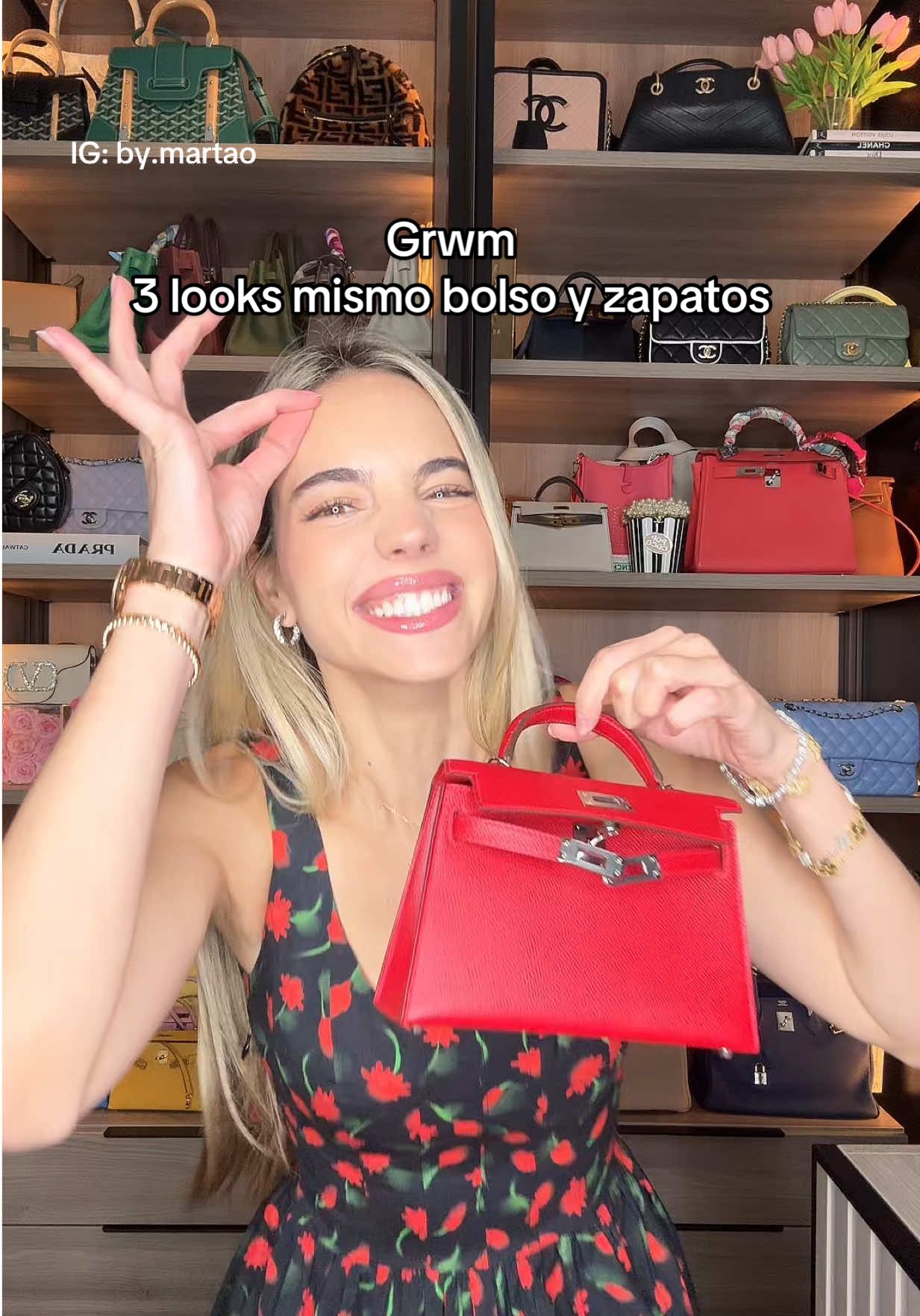 3 looks con el mismo bolsito y zapatos #outfit #lujo #hermes #minikelly #vestido 