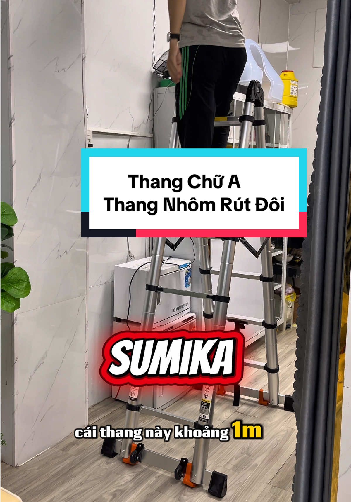 Thang Chữ A - Thang Nhôm Rút Đôi Cao 1m9,  Cao 3m8 Ở Chế Độ Thang Thẳng. Tải Trọng 300KG, Chống Trượt #thangchua #thanggapgon #thangnhomrut #thangsumika #thangnhom 