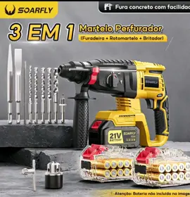 Martelete Rotativo Rompedor Furadeira Industrial 2 baterias 21Volts 