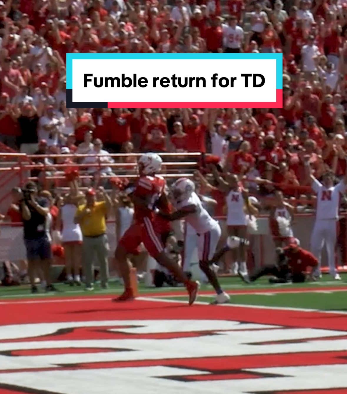 The fumble return TD was Nebraska’s first since Deontai Williams had a 26-yard fumble return for a score against Penn State on Nov. 14, 2020. Follow for more sports  #nebraskafootball #gobigred #cornhuskers #rileyvanpoppel #huskersfootball 