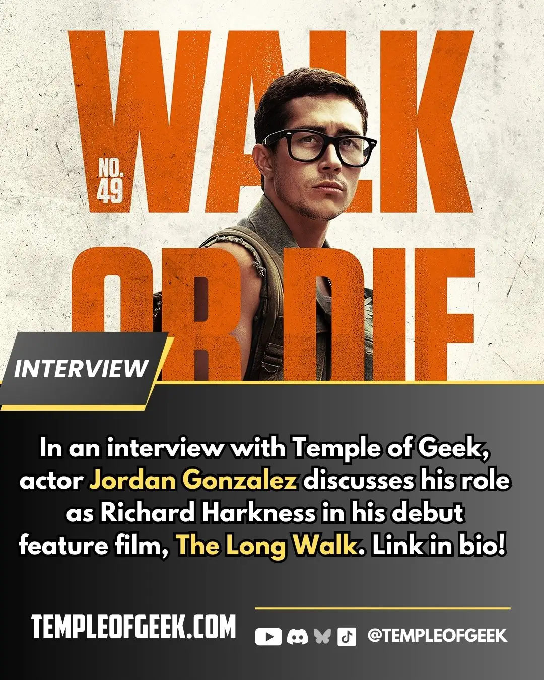 In an interview with Temple of Geek’s @D~ , star of The Long Walk Jordan Gonzalez discusses his role as Richard Harkness and making his debut in a feature film. #thelongwalk #review #jordangonzalez https://templeofgeek.com/jordan-gonzalez-talks-the-long-walk/