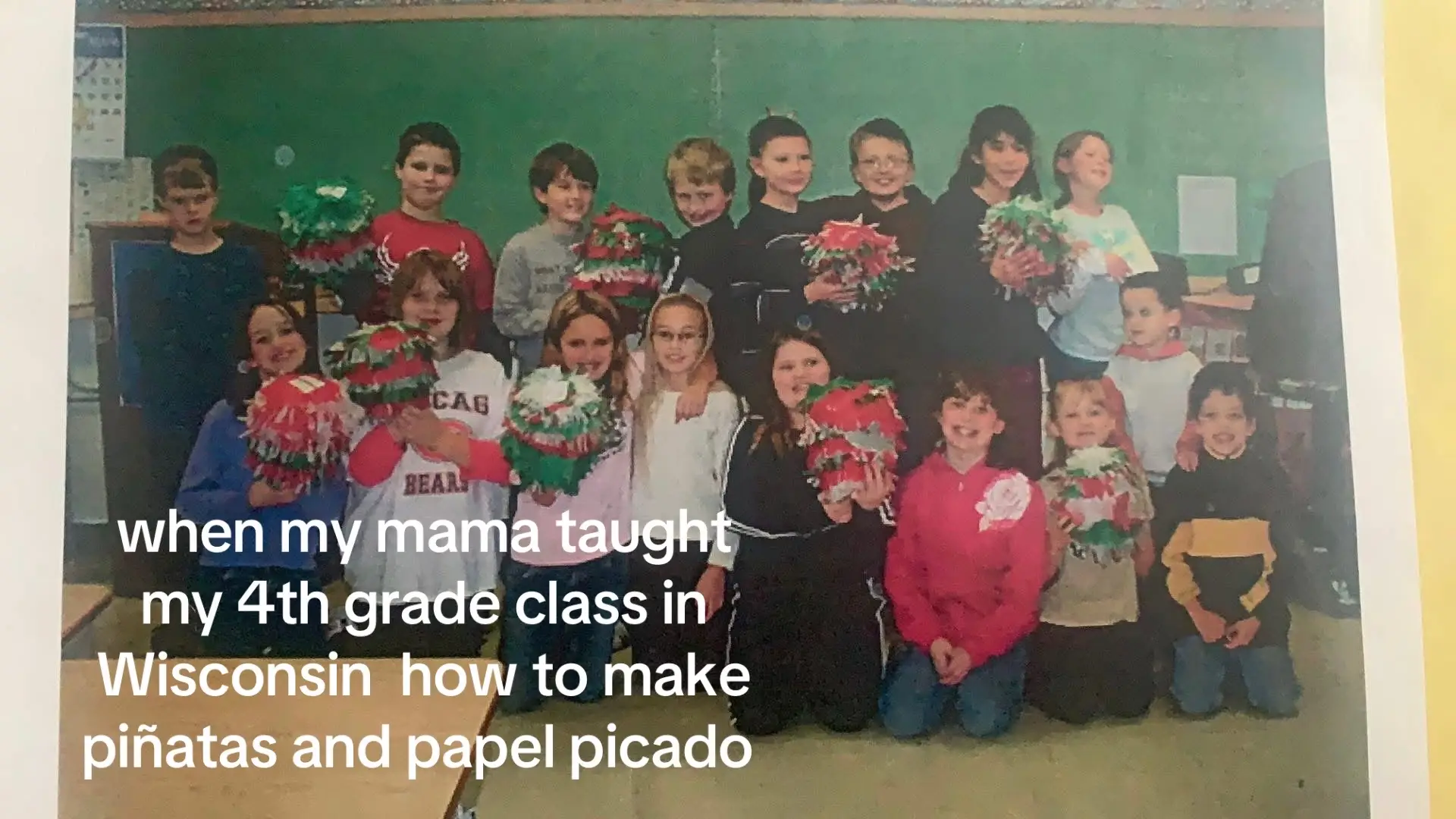 Back then I didn’t realize the significance of it, but now I do. Growing up brown in mostly white spaces, moments like my mama teaching my class about piñatas and papel picado remind me how proud I am to be Mexican. Even before I could grasp it and understand the importance of it, our culture was being shared and celebrated 🇲🇽✨