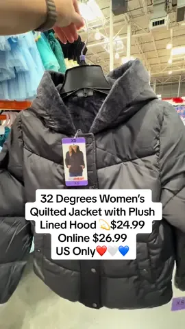 32 Degrees Women’s Quilted Jacket with Plush Lined Hood – $24.99 Online $26.99 ✨ Full Zip with Button Snaps ✨ Two Velvet-Lined Pockets ✨ Plus Sizes Available Online ✨ Colors: Black | White | Green ✨ Sizes: XS | S | M | L | XL | XXL | 2X | 3X #CostcoFinds #coat #trending #Costco #fyp 