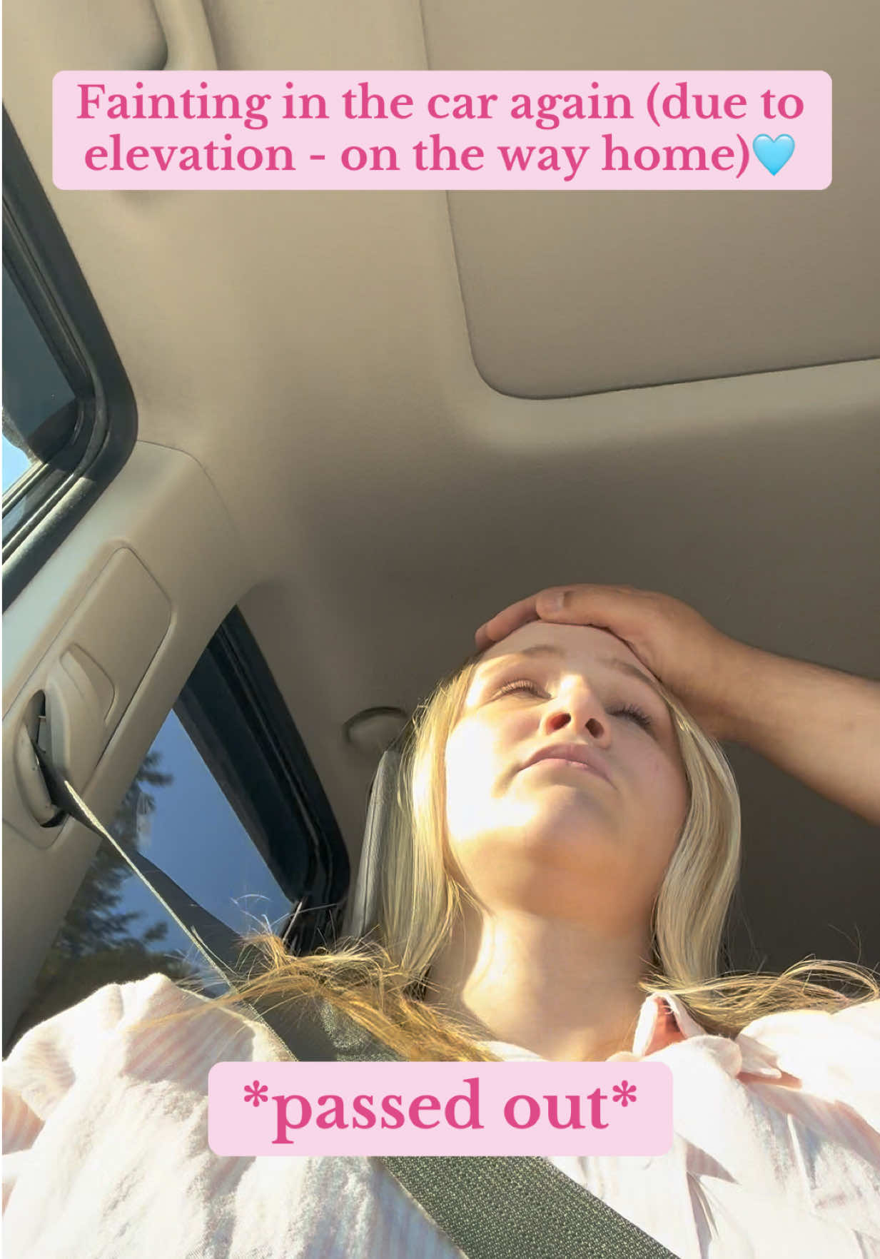 Fainting in the car again, on the way home because of elevation changes! (Around the same spot it happened last time!) Has this ever happened to you? #Faint #PotsSyndrome #InvisibleDisability #Potsie #SyncopeAwareness 