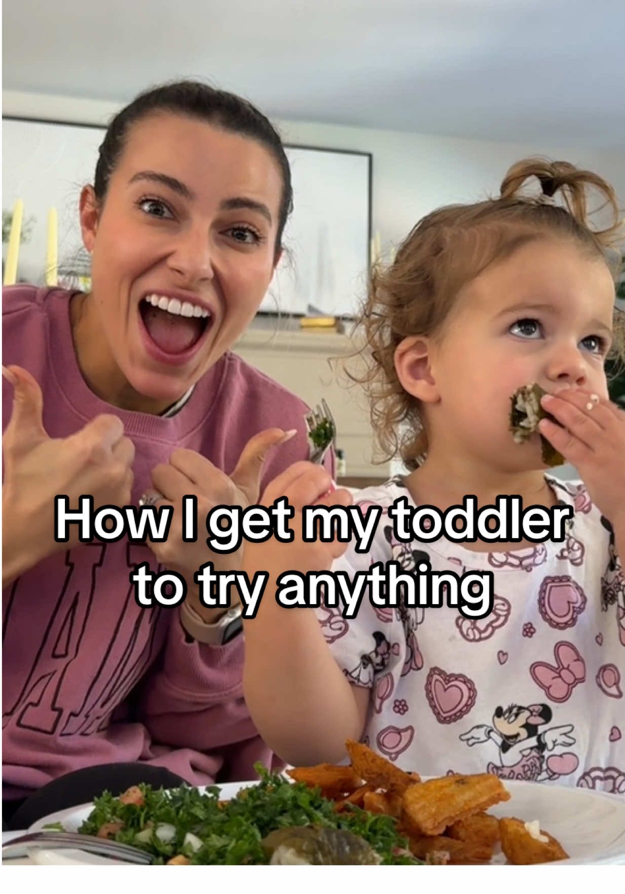 Follow for more tips! Stuffed grape leaves, tabbouleh, and potatoes were on the menu today! She requested this specific episode of Blues Clues and if you watch the whole video you will see how much she loves this song! Big take home message: keep meal time fun and easy! #pickyeater #toddlertips #toddlermeals #toddlerhack #momhack 