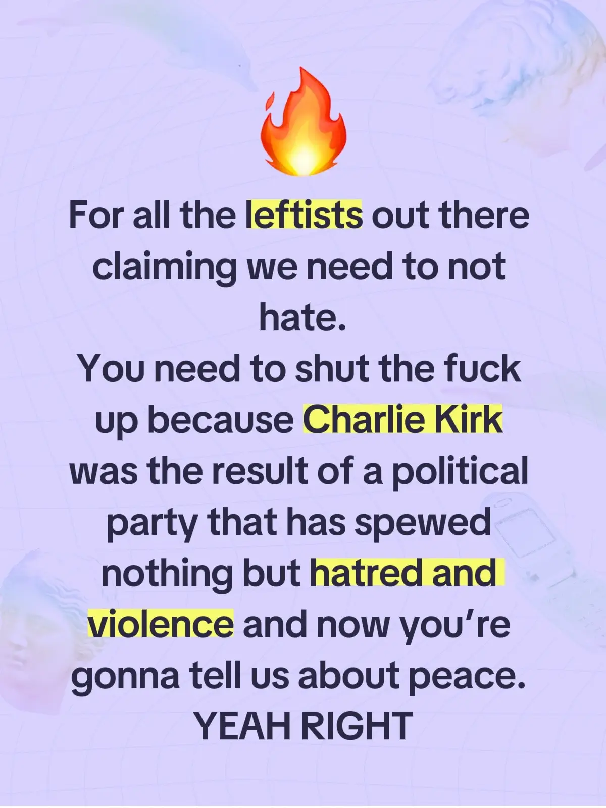 The same side asking for peace and talking about right or wrong are constantly violent, spreading hatred and biased propaganda and telling everyone else they want revolution. But now they want peace after they realized this shit ain’t no fucking game. #Charliekirk #democrats #Leftists #Antifa