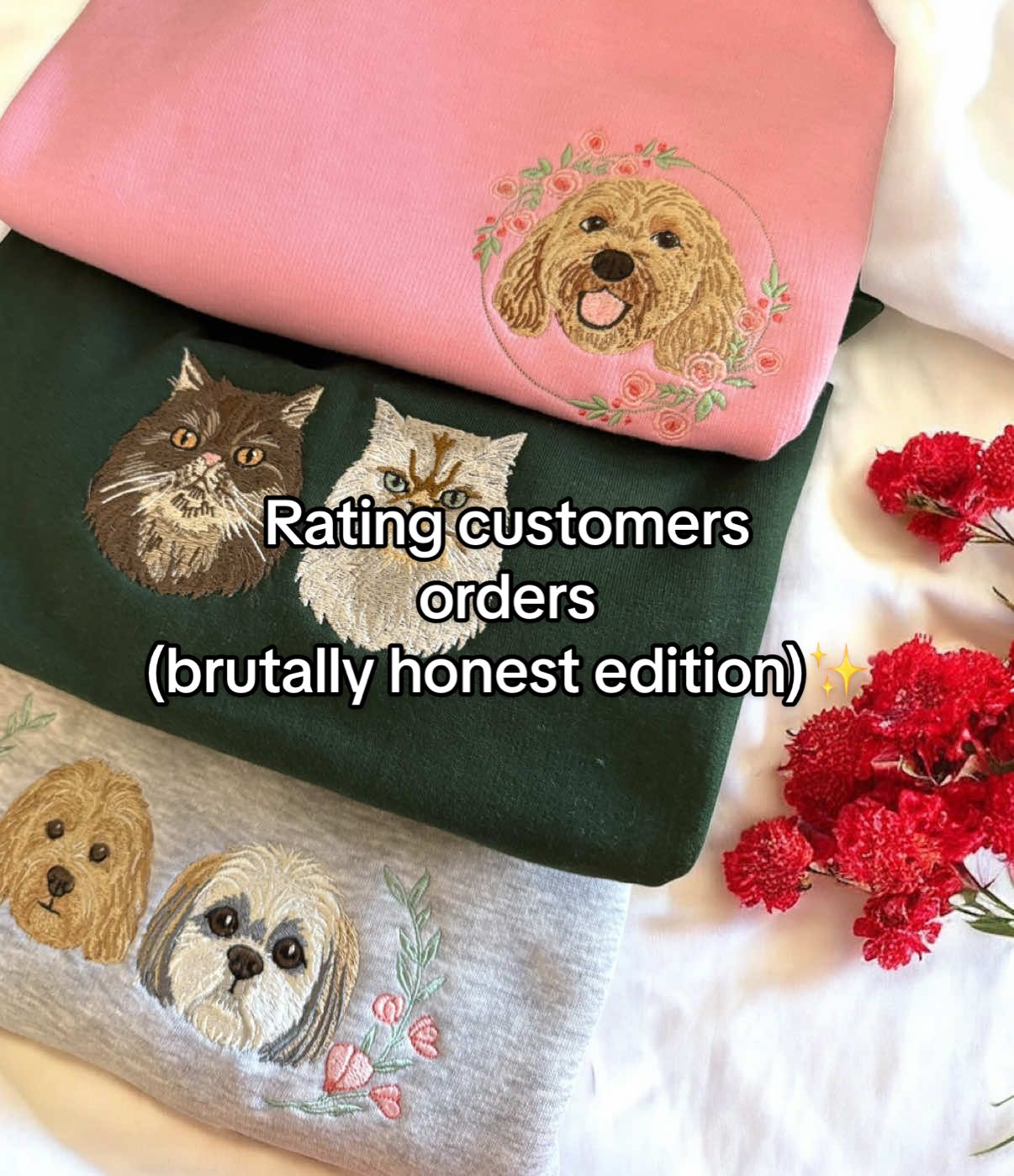 Rating My Customers’ Pet Orders 🐾✨ #PetEmbroidery #CustomJumpers #PetLovers #EmbroideryArt #PetParents 