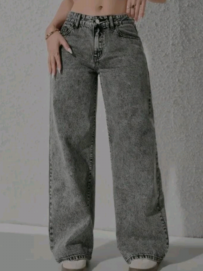 Calça Pantalona Jeans Wide Leg Feminina Marmorizada Grafite #TikTokShop #ParaVocê #CalcaJeansFemenina  #CalcaPantalona  #ModaFemenina 