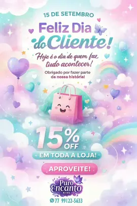 Dia do cliente, e nós da Puro Encanto Kids em parceria com a Oliver kr3art, estamos com uma promoção imperdível. Siga nossa página no insta @puroencantokids2 e veja o post da promoção. #diadocliente #puroencantokids #lojavirtual #modainfantil 