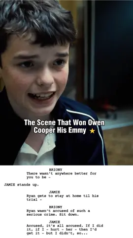 Owen Coopers incredible performance in “Adolesence”winning his first Emmy in his acting debut 😤 Have to say it’s deserved from this scene alone.  Scene vs Screenplay 🎬 #netflix #adolescence #owencooper #emmy #acting