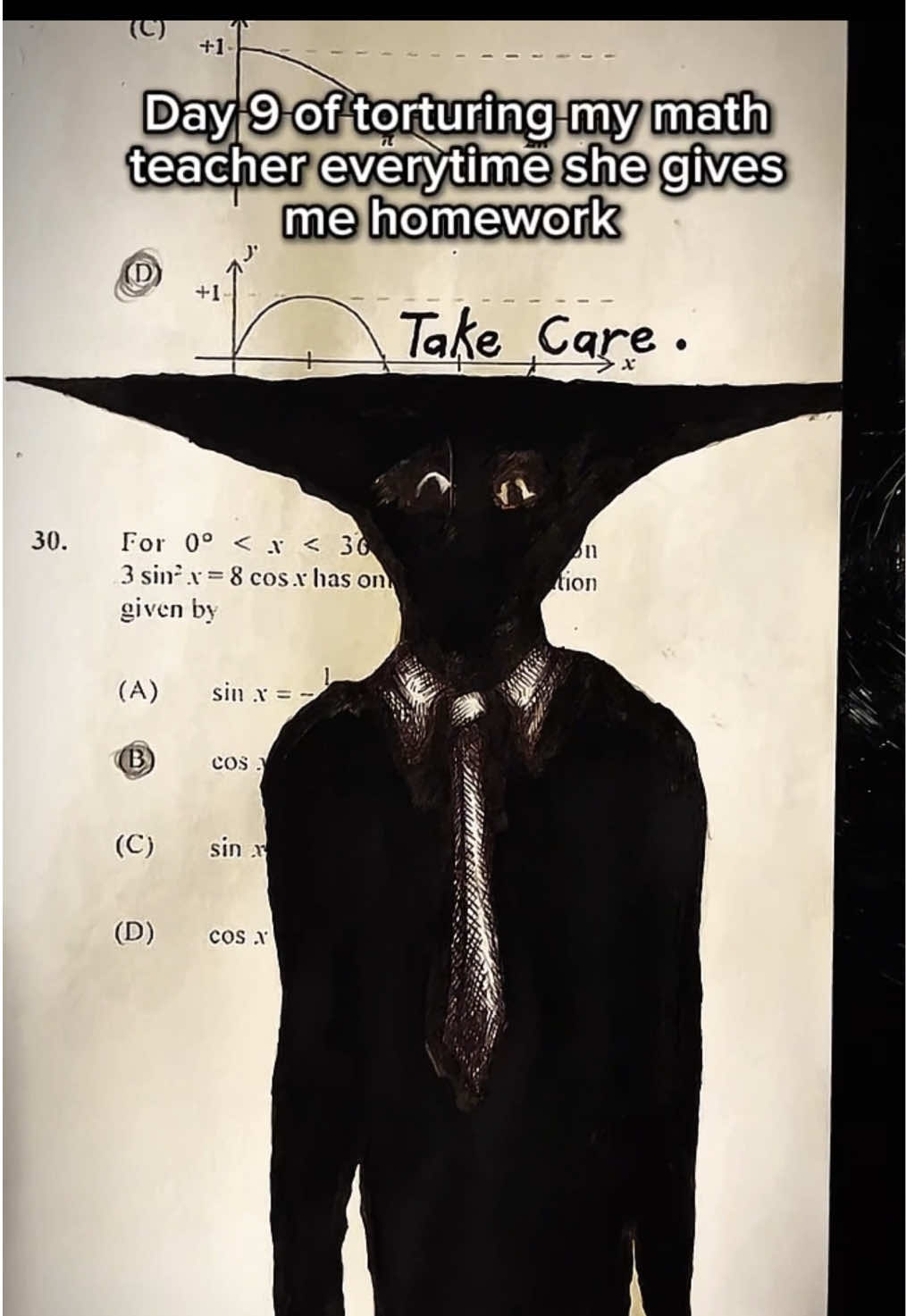 Day 9 of torturing my math teacher everytime she gives me homework. Ref: @Boisvert on YouTube. Inspired by @artnmx1 #drawing #horror #funny #sketchbook #foryou 