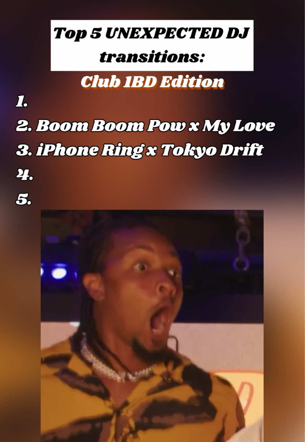 Club 1BD’s top 5 most unexpected transitions! Do you agree with this list? Featured DJs: @Arty Furtado @DJ David - NYC @djlex @DJ Saige @CHVMELEON🦎🧿  #club1bd #djtransition #mashup #top5 #nostalgia 
