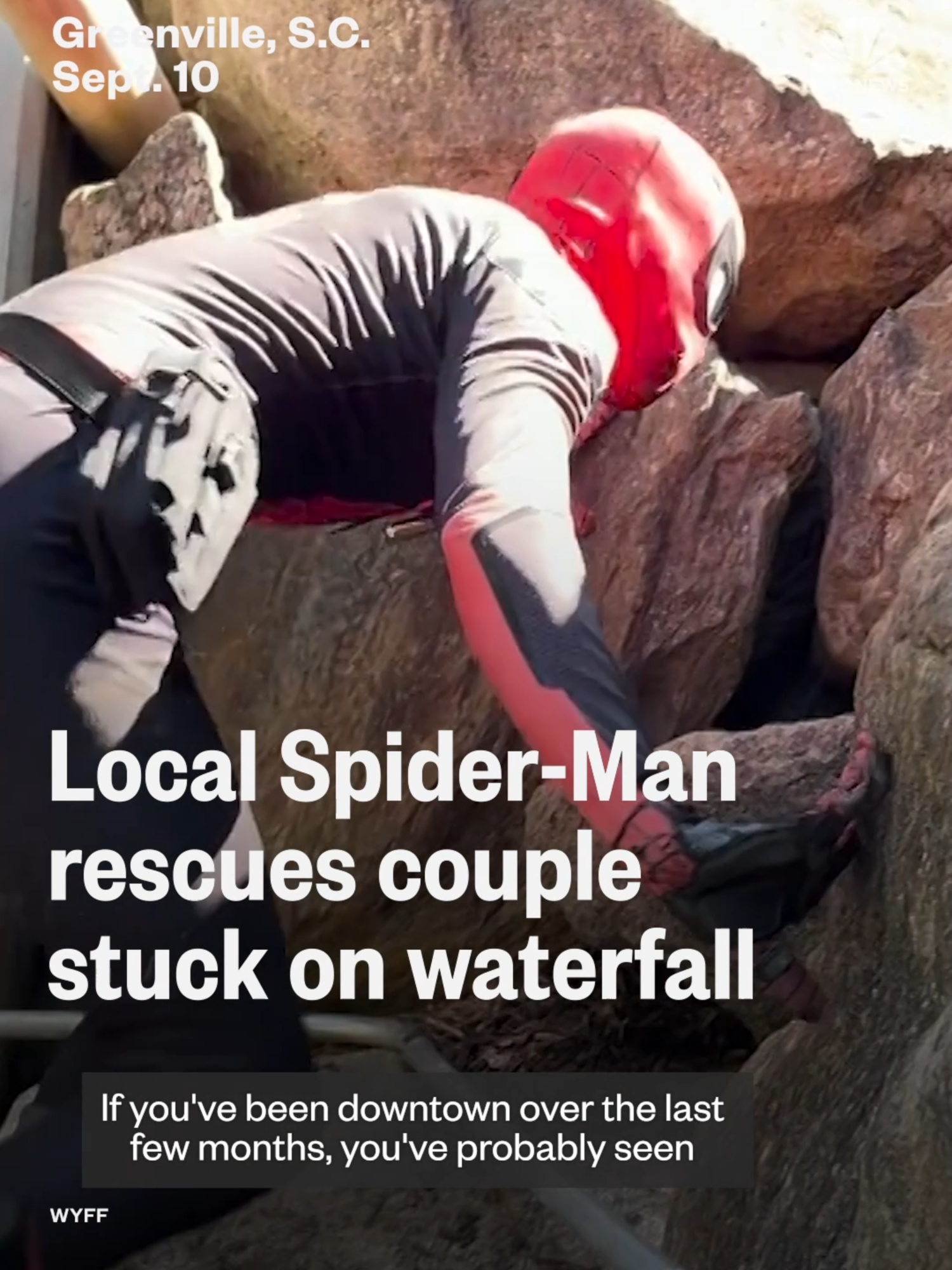 Greenville #SpiderMan, an 18-year-old #SouthCarolina superhero, recently rescued two people stuck on the #waterfall at Falls Park.