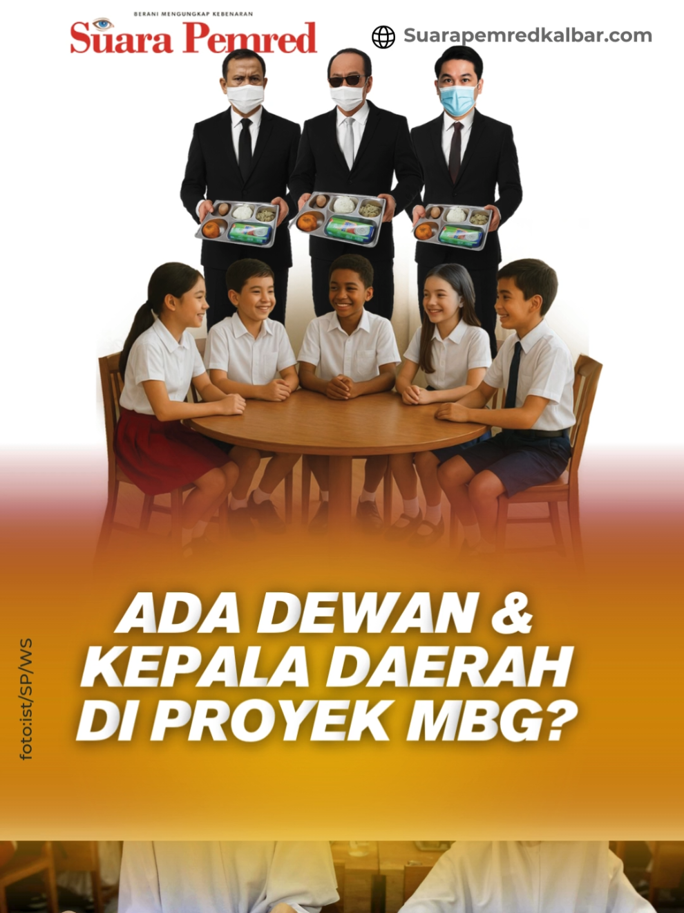 Ada Dewan & Kepala Daerah di Proyek MBG? PONTIANAK, SP - Kabar keterlibatan anggota DPRD di Kalbar dalam kepemilikan dan pengelolaan Satuan Pelayanan Pemenuhan Gizi (SPPG) alias dapur makan bergizi gratis (MBG) mengundang polemik di masyarakat. Program MBG di Kalbar resmi diluncurkan 20 Januari 2025 lalu.Keterlibatan anggota DPRD mulai dari tingkat kabupaten hingga provinsi dalam kepemilikan dapur MBG sebelumnya juga telah santer terdengar oleh masyarakat.  Hal ini kemudian menjadi polemik di masyarakat. https://www.suarapemredkalbar.com/read/ponticity/15092025/ada-dewan-kepala-daerah-di-proyek-mbg