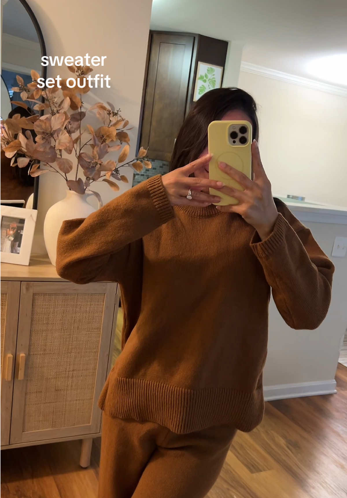 cant beat a sweater set outfit so comfy 🧸 but still so cute 🤎 #sweaterset #matchingset #knitset #outfitideas #outfitinspo  