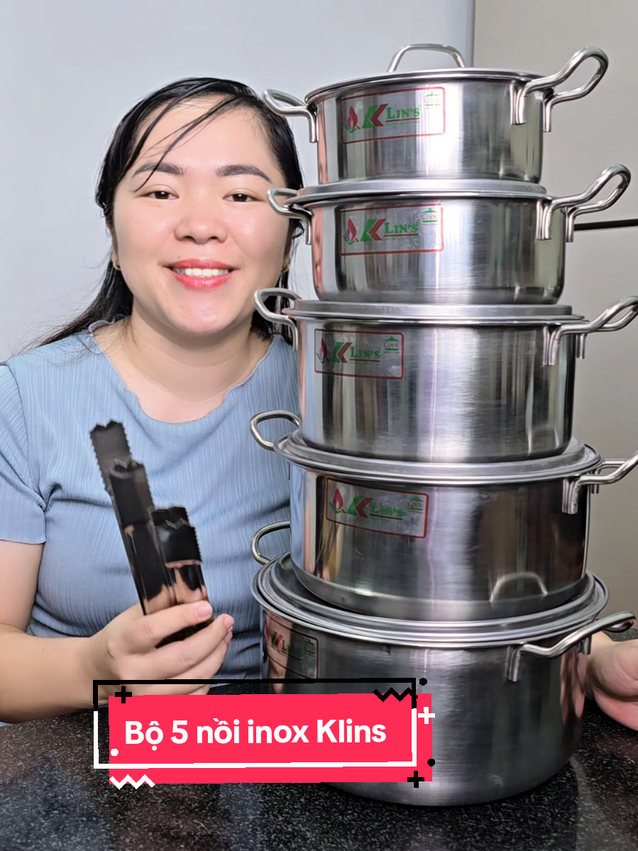 Bộ 5 nồi inox Klins có nắp dày dặn#bo5noiinox #noiinoxklins #klins #dungdanda7 
