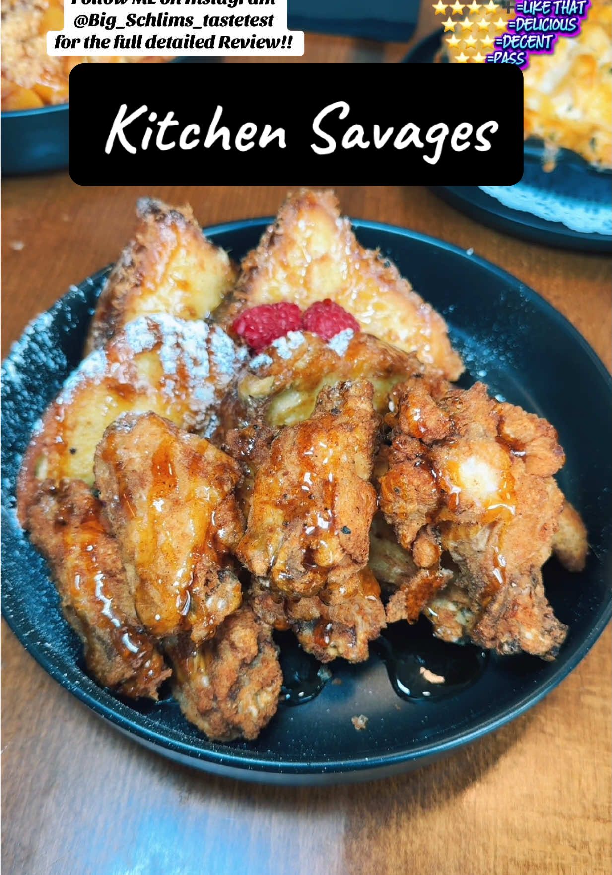 @Kitchen Savages #bigschlimsreviews #lambchops #frenchtoast #catfish #stamp The Anacostia neighborhood in D.C. has some dope eatery’s…period. The one I’m about to show you, I haven’t been to in a while!! When I did start eating, I realized I was lunchin, I should’ve been back up in here!! . Where I am: @kitchensavagesdc . Location Reviewed: 1211 Marion Berry Ave., S.E. Washington D.C. (Good Hope Rd.) . Items Reviewed: STAMP!! Their Savage Wings ($16 for 6 of their award winning honey garlic wings). Crispy, garlicky but sweet, & outright tasty!! STAMP!! LIKE THAT! Their Peach Cobbler French Toast ($15 Southern peaches over brioche French toast, with crumbs, caramel drizzle, & syrup). Sweet buttery fruity goodness!! STAMP!! Their Catfish n Grits ($25 with spinach cream sauce, fried catfish, corn, & grilled tomatoes). A savory creamy sauce, & meaty well seasoned catfish!! STAMP!! Their Watermelon No-Rita ($8 a virgin watermelon margarita). Refreshing, lite, & crisp!! STAMP!! Their Espresso No-tini ($10 a chilled sweet virgin espresso). If you like a sweet cold coffee…GET THIS!! STAMP!! Their Sangria ($10 non-alcoholic). Fruity, & palate cleansing!! STAMP!! Their Chicken n French Toast ($25 with brioche French toast, thick syrup, & fried hard wings). Crispy chicken wings, thick toast, with thick tasty syrup!! STAMP!! Their Jerk Lamb & Eggs ($35 three jerk lamb chops, with scrambled eggs). Mildly spicy, tasty, medium well chops, with fluffy scrambled eggs!! LIKE THAT! Their Mac n Cheese ($10 with 4 different cheeses, & pasta). Cheesy, tasty, I’d order this again!! STAMP!! Their Bread Pudding ($ with vanilla ice cream, whipped cream, & gold flakes). Perfect ending! A soft, warm tasty bread pudding!! . Customer Service: On Point. . Parking: Rough! . Recommendations: The wings are IT!! . Accessibility: It’s is wheelchair friendly, & it’s differently abled persons friendly. ⭐️⭐️⭐️⭐️⭐️=STAMP ⭐️⭐️⭐️⭐️➕=LIKE THAT ⭐️⭐️⭐️⭐️=DELICIOUS  ⭐️⭐️⭐️=DECENT ⭐️⭐️=PASS ⭐️=NAH