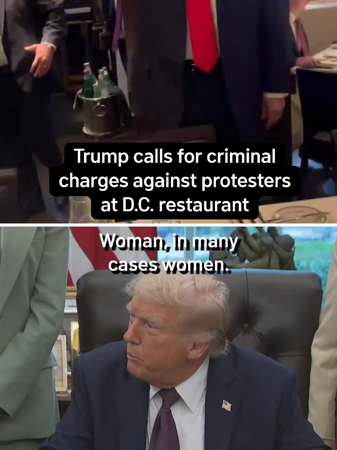 After being confronted by a protester during a D.C. dinner outing last week, Trump claimed she was a “paid agitator” and said he’s asked officials to explore RICO charges against such demonstrators. #washingtondc #districtofcolumbia #dmvtiktok #dctiktok #DMVnews #DMVtiktok #DCnews #donaldtrump