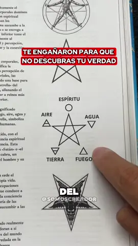 🛑 El pentagrama no es satánico… El pentagrama erguido representa los 5 elementos con el espíritu en la cima. 👉 Espíritu sobre la materia = conexión con lo divino. Cuando lo giras boca abajo, el espíritu queda abajo. 👉 Materia sobre el espíritu = culto al mundo físico, rechazo de lo espiritual. La cabra en el pentagrama simboliza el yo inferior. Los ángeles alados, en cambio, representan el yo superior. ⚠️ El pentagrama también es la figura del cuerpo humano. El espíritu está en la cabeza, en el tercer ojo. Cuando entiendes este símbolo, activas tu poder y el miedo deja de gobernar tu mente. 📚Si quieres el info de este libro accede al link de mi perfil o escribeme al privado para mas información ℹ️  #pentagram #simbolismo #ocultismo #despertarespiritual #espiritualidad 