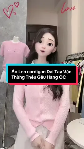 Áo Len cardigan Dài Tay Vặn Thừng Thêu Gấu Hàng QC #aonu #aoxinh #aolencardigan #aolennu #aothudong 