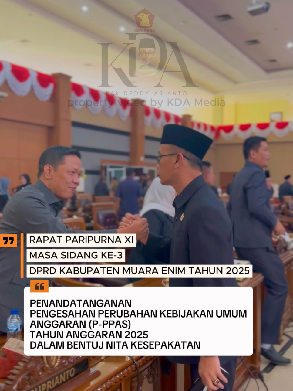 Jum'at, 12 September 2025 diKantor DPRD Kabupaten Muara Enim.  KDA memimpin Rapat Paripurna Ke Xl Masa sidang 3 Dalam Agenda : Pengesahan perubahan kebijakan umum anggaran (P-KUA) dan perubahan prioritas dan plafon anggaran sementara (P-PPAS) Tahun Anggaran 2025 dalam bentuk Nota Kesepakatan. #ketuadprdmuaraenim #gerindra #paripurna #latepost #fyppppppppppppppppppppppp 