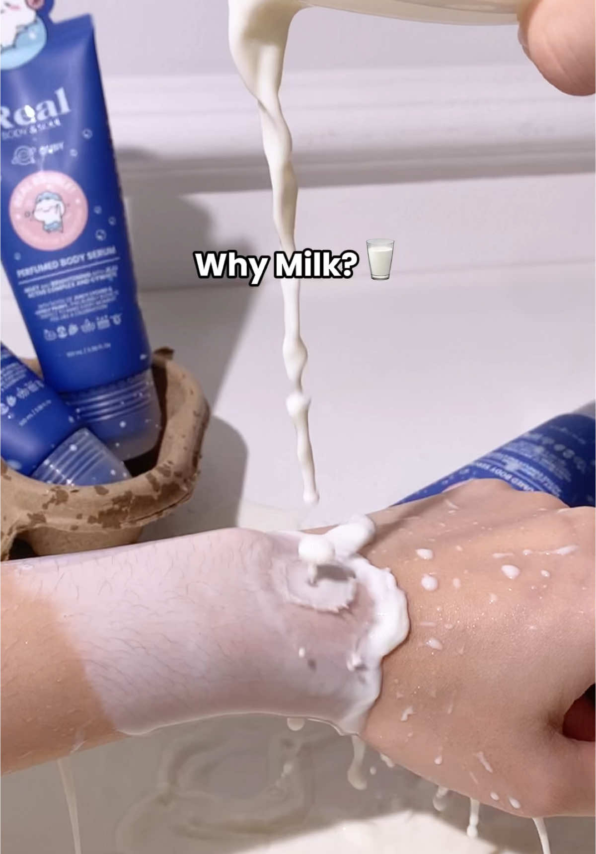 Not your cereal milk, bestie 😭👉🥛 This one that glow up your skin ✨ Brightens, hydrates, makes your skin go plump-plump 🍑 As creamy as your morning milk — but made for your glow 😉🫧💙 #realbodysoul #real #perfumedbodyserum #rollermassage #glowingskin #quby #qubycollection