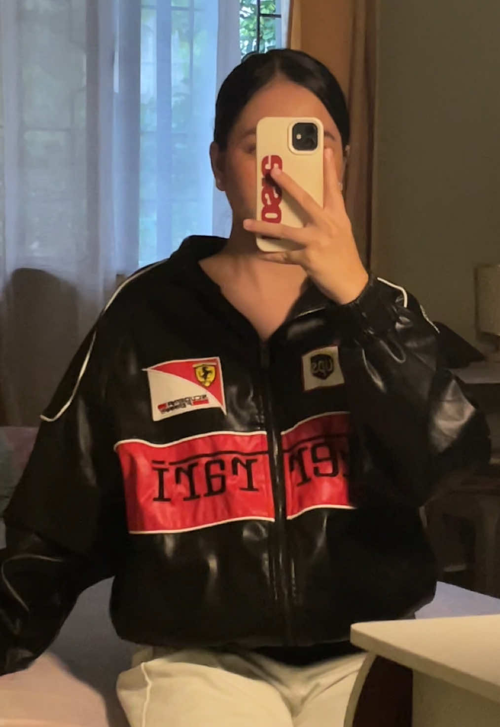 black leather is here again!! #windbreaker #f1jacket #OOTD #f1 #ferrari #fyp #fypツ #trending 