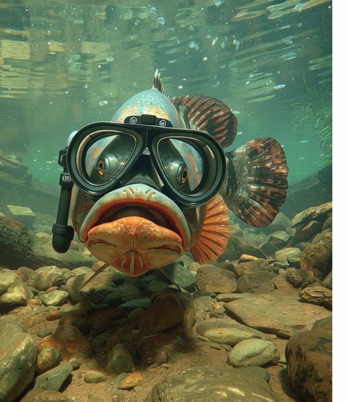 Are the snorkel and mask necessary? Absolutely not, but they make fun accessories!  #fish #river #snorkeling #fishtok #midjourney 