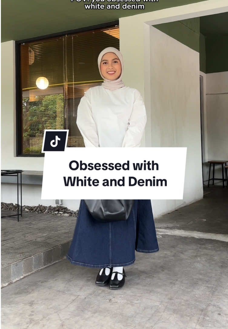 Outfit formula yang paling gampang dan gak pernah gagal👌🏻 #WhiteDenim #WhiteBlouse #DenimSkirt #FlareDenim