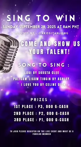 It's time for a singing contest, but with a twist! Prepare to take the stage and show off your vocal skills, as long as you're brave enough to take on this **singing contest dare**. --- ### The Dare Join @akositanjong and friends for a special live event on **Sunday, September 28, 2025, at 8 AM Manila time**. The challenge is to perform three specific songs: * 