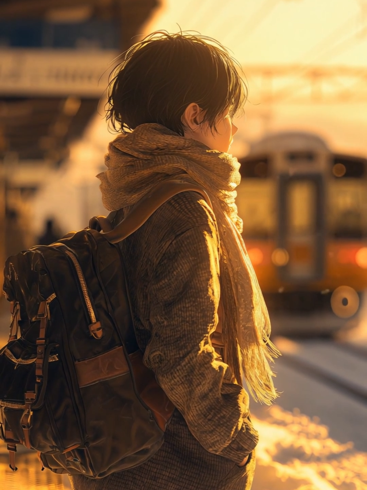 Waiting for the next chapter to arrive. 🌇🚆 #EveningGlow #StationMoment #AnimeVibes #GoldenHour #UrbanJourney #QuietThoughts #AnimeScenery