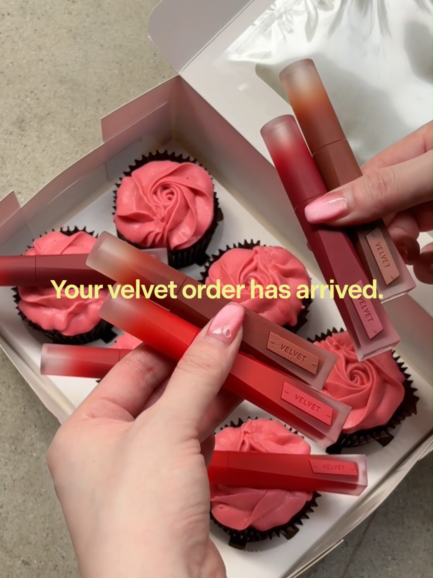 Your Velvet order has arrived ❤️‍🔥🍰 #3CE #BITEINTOVELVET #ICONICVELVET #VELVETLIPTINTPLUSH #VELVETLIPTINT #3CELIP
