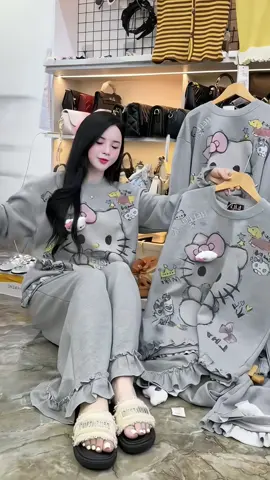 Set Bộ Bèo thêu Hoạt hình cổ tròn áo dài tay quần suông #setdonu #setnu #xuhuongtiktok 