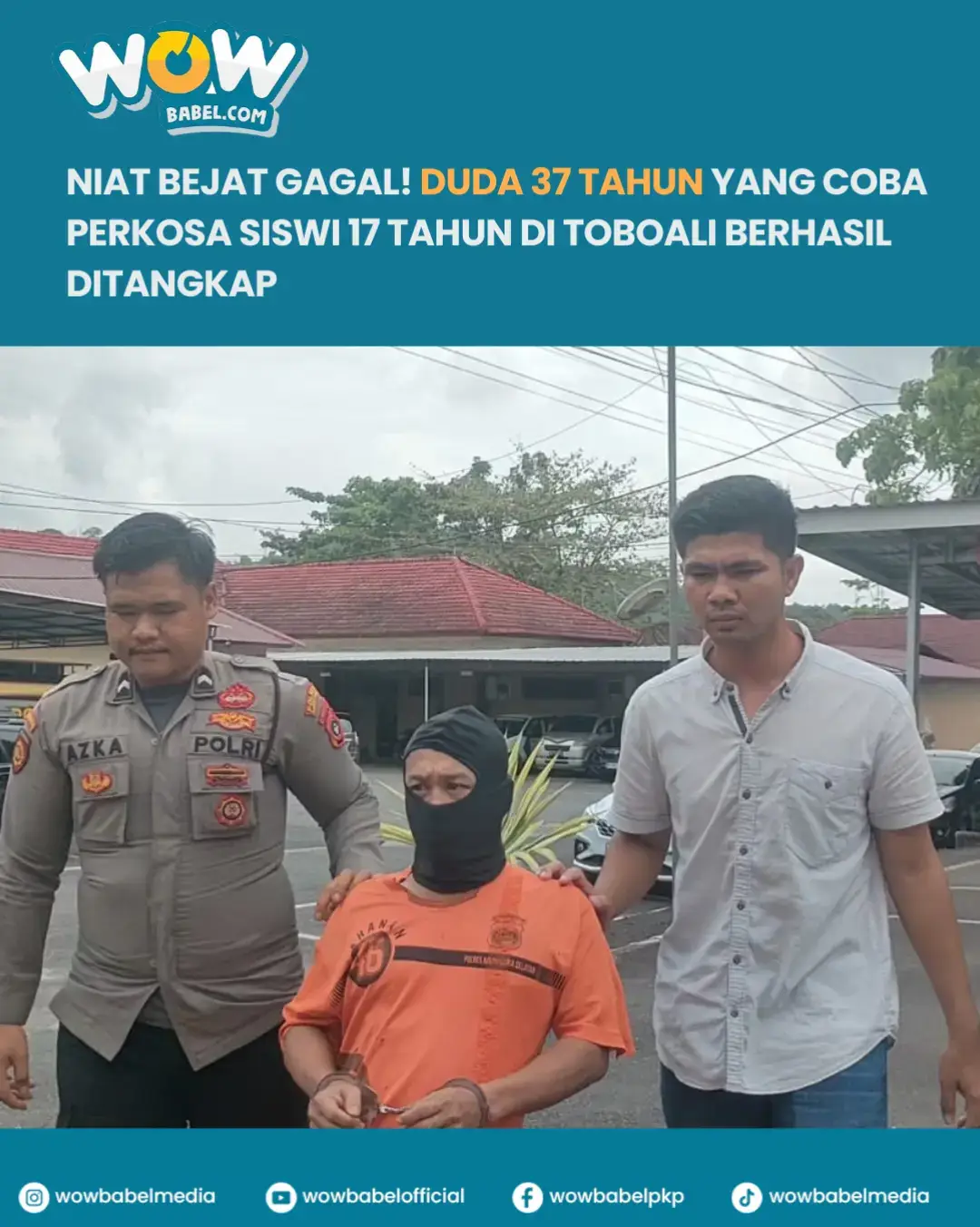 WOWBABEL.COM-- Seorang duda inisial RUS berusia 37 tahun di Kecamatan Toboali, Bangka Selatan, ditangkap polisi setelah melakukan percobaan pemerkosaan terhadap anak dibawah umur.   Pelaku nekad memperkosa korban disiang bolong, beruntung teriakan korban yang masih pelajar berusia 17 tahun tersebut menyelamatkan korban dari upaya pemerkosaan setelah warga mendengar teriakan korban.    Peristiwa yang terjadi pada 6 September 2025 yang lalu itu, berawal korban sedang berada dirumah temannya.   Kala itu, korban berada di kamar ibu temannya sedang menemani bayi dari ibu teman korban yang sedang tertidur  Saat ibu teman korban keluar rumah.  Tiba-tiba pelaku menyelinap masuk ke dalam kamar dalam keadaan bugil dan langsung menyergap korban.   Korban berhasil melawan sambil teriak sehingga terdengar oleh warga sekitar  rumah.   